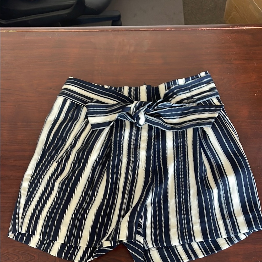 H&M High Waist Blue and White Striped Shorts